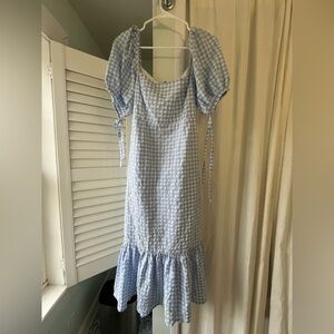 Ownley Blue Gingham Puff Sleeve Dress